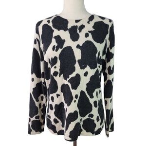 Vintage Cashmere/Silk Blend Cow Print Talbots Crewneck Sweater size L